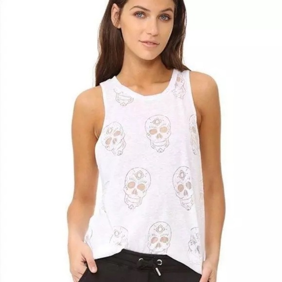 NWT Terez White Sugar Skull Burnout Tank Top Size Medium - Picture 1 of 9